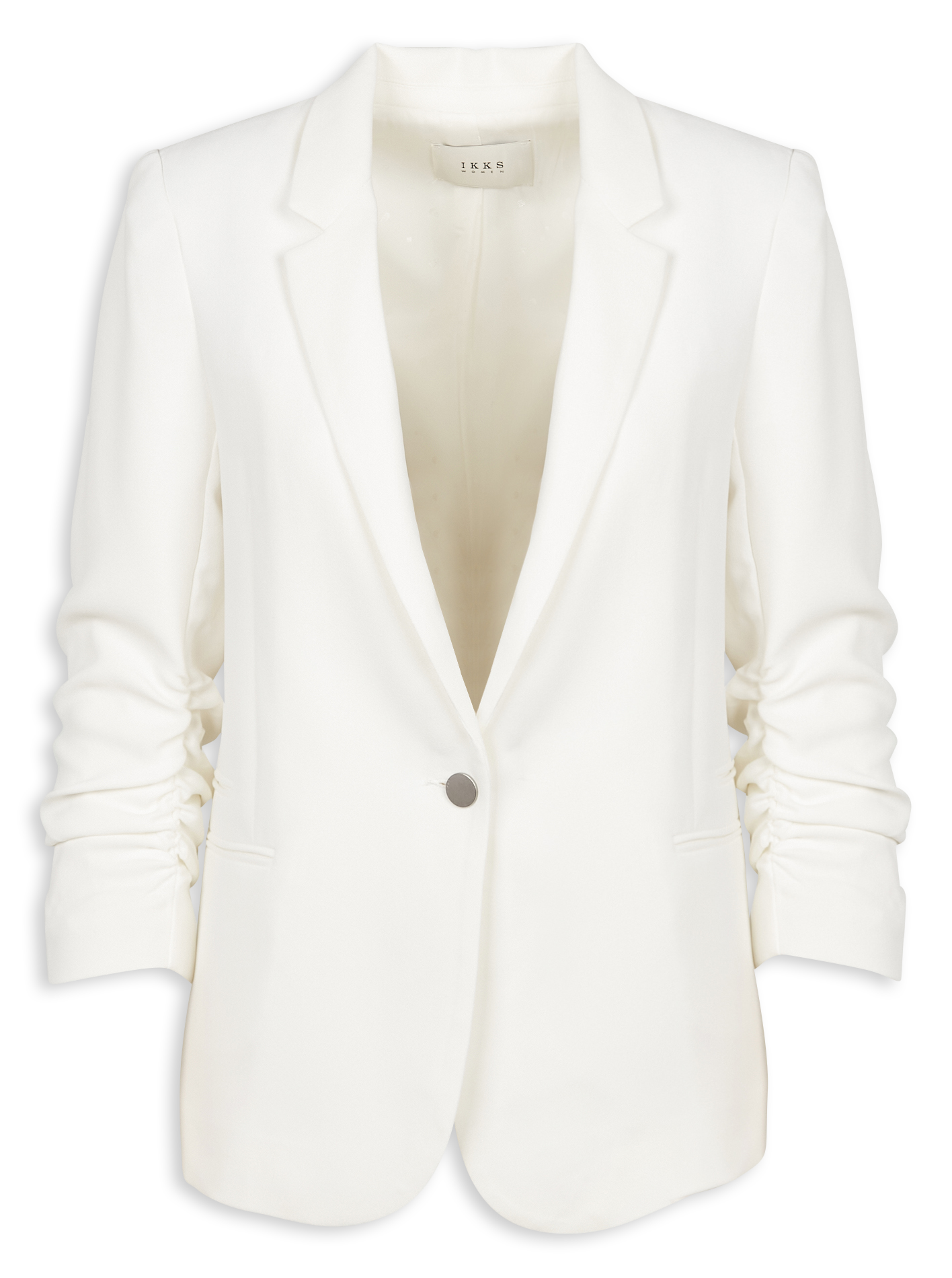 Veste droite col tailleur en crêpe | Blanc