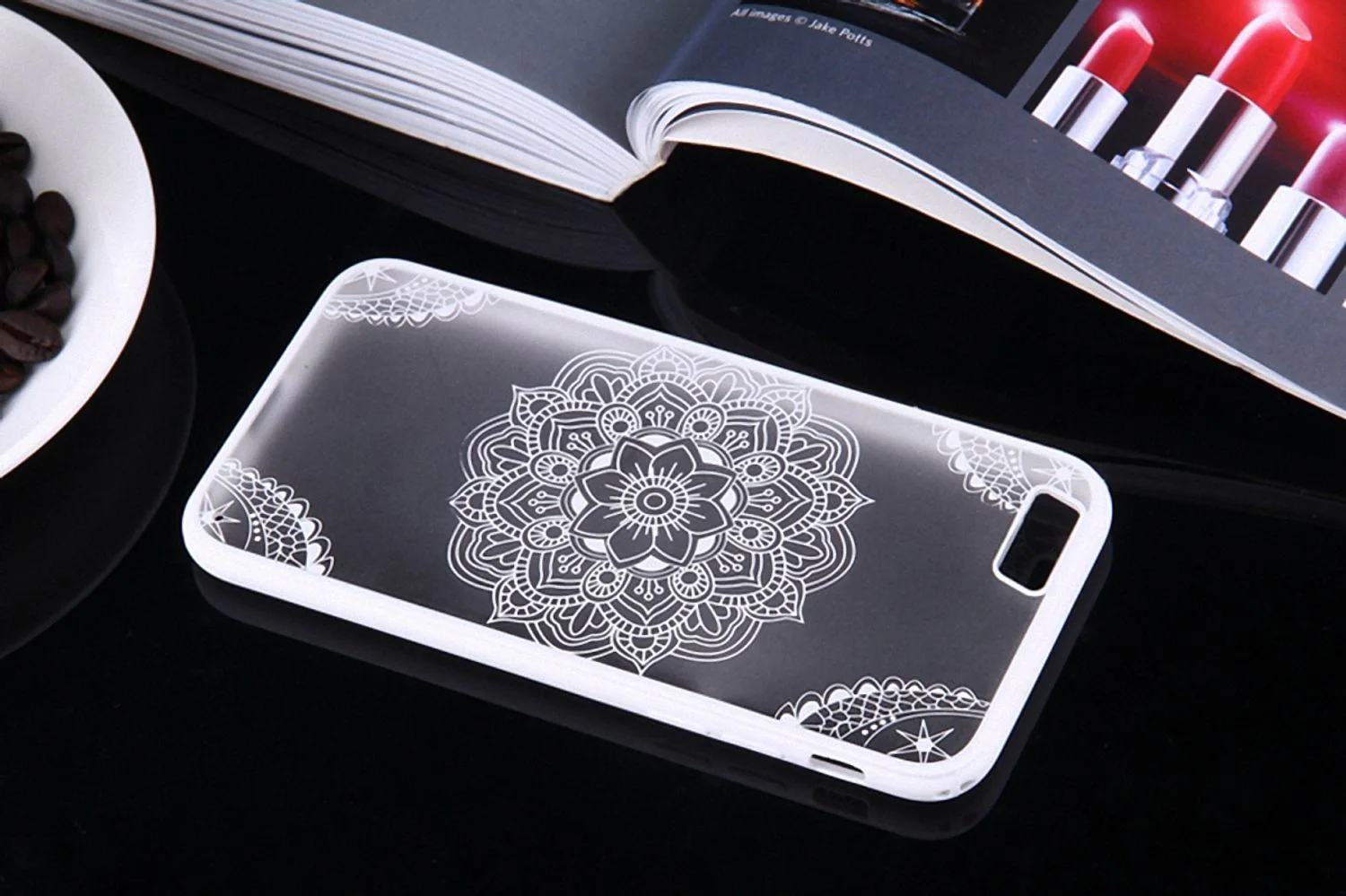 Apple iPhone 6s Plus Handy Hülle Mandala Case Motiv Indianische Spitze Weiß Neu