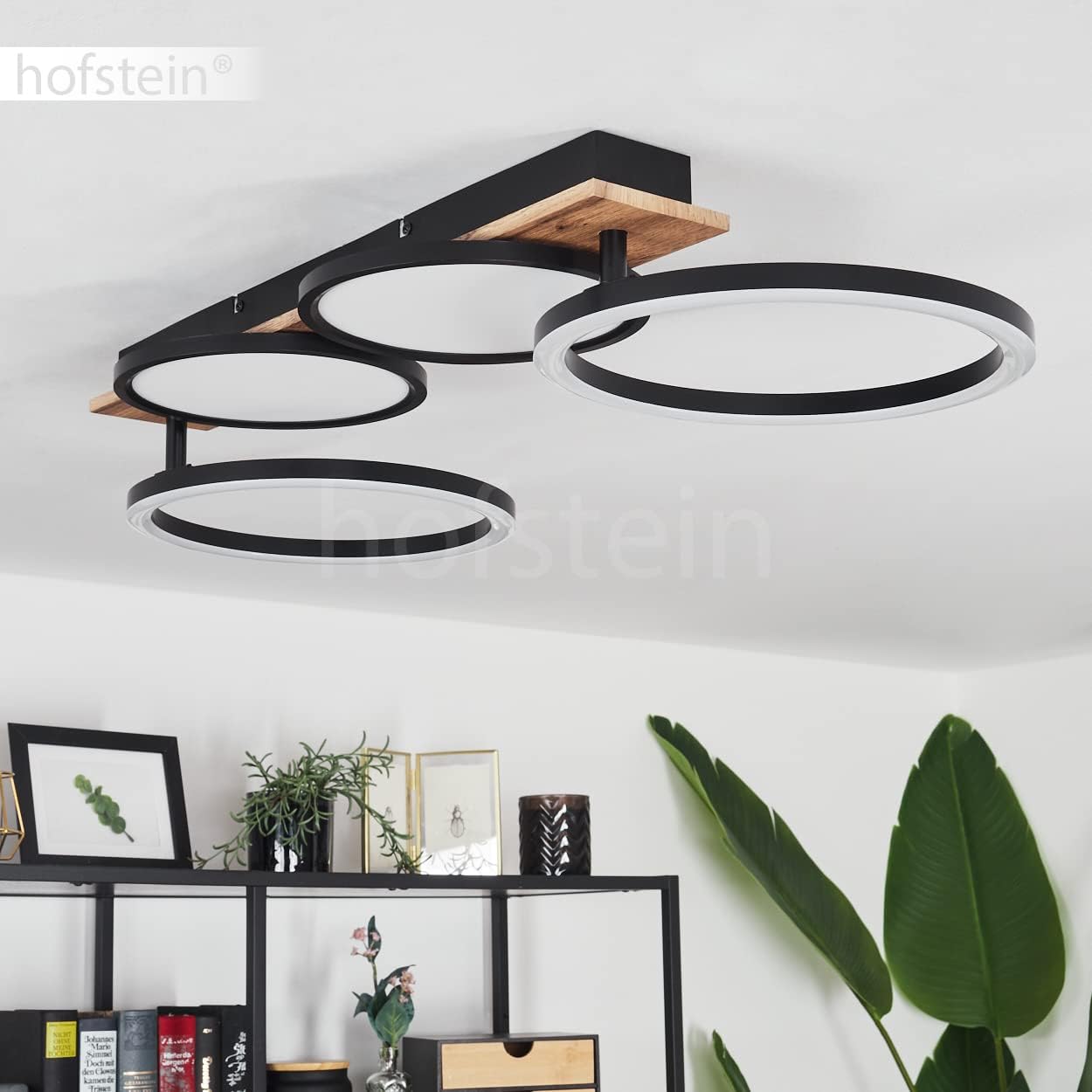 HOFSTEIN LED Deckenleuchte Avelal, Deckenlampe aus Metall/MDF/Kunststoff in Holzoptik/Schwarz/Braun/Weiß, moderne Leuchte m- verstellbaren Schirmen, 1 x LED 38 Watt, 2300 Lumen, 3000 Kelvin