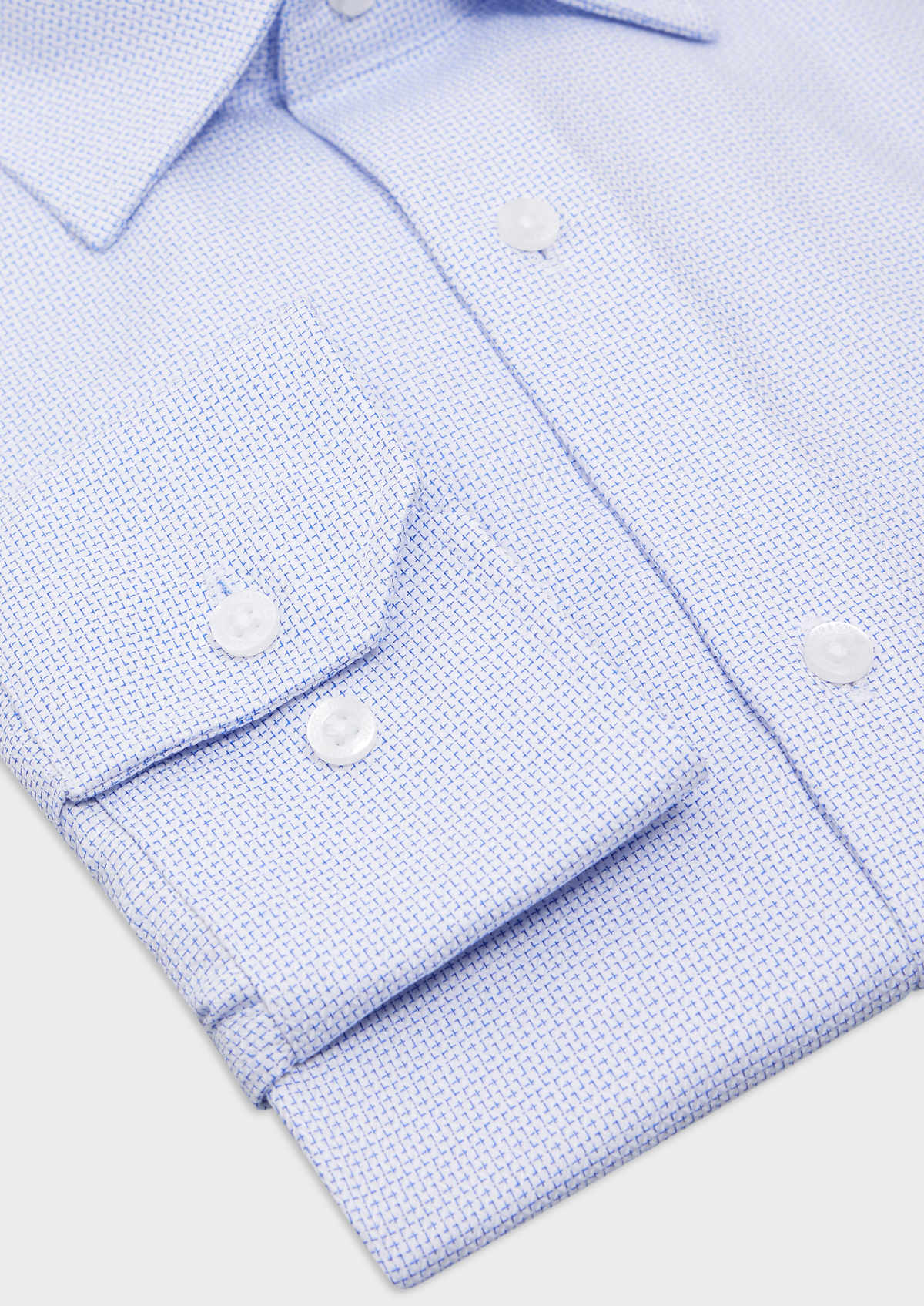 Chemise habillée non-iron Slim en coton façonné blanc à motif fantaisie bleu ciel