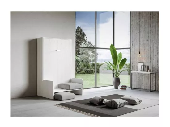 Lit escamotable vertical blanc avec canapé tissu Bounto 160x190 de tissu-Canapé 18