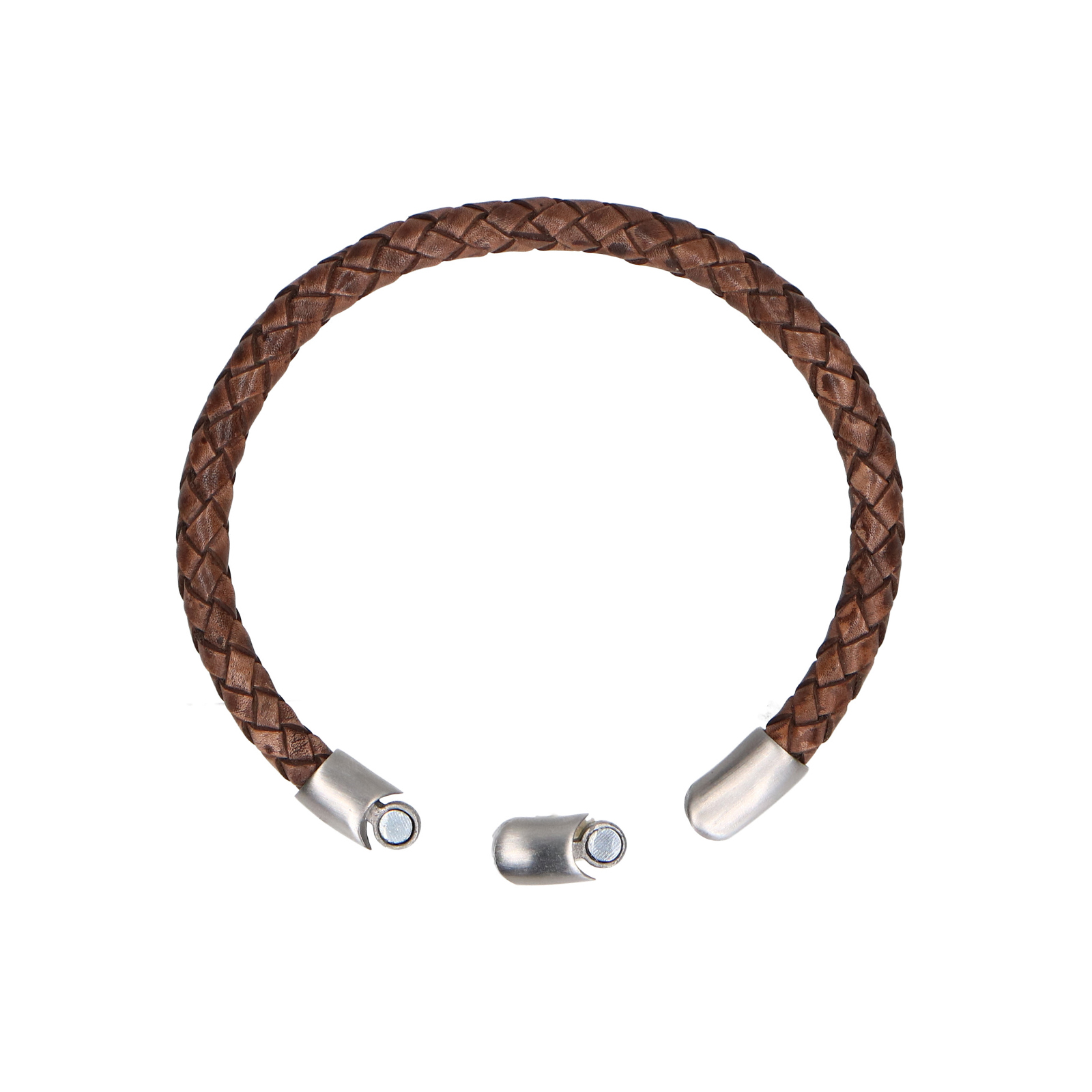 Bruine leren gevlochten heren armband