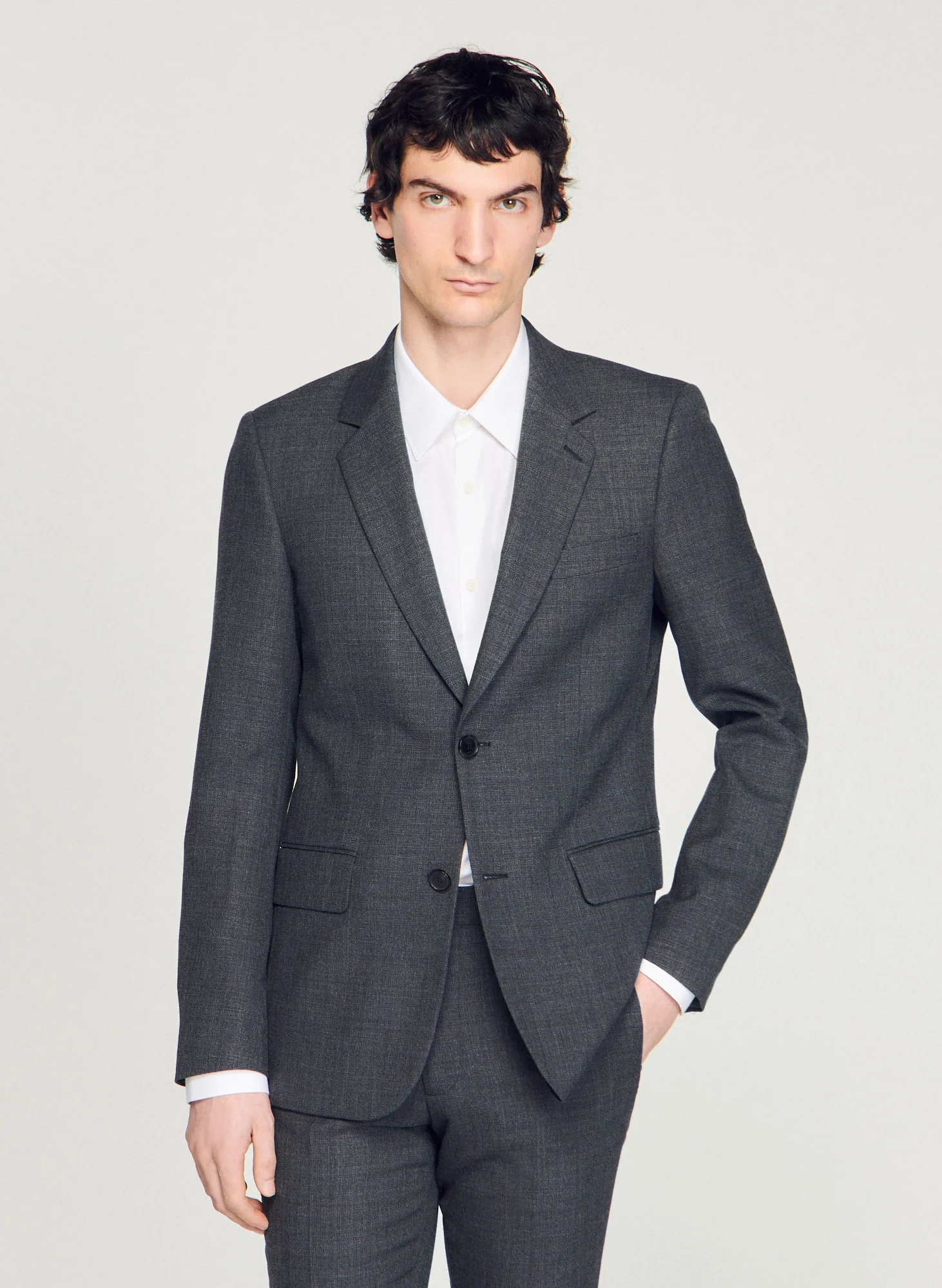Veste col tailleur en laine | Gris