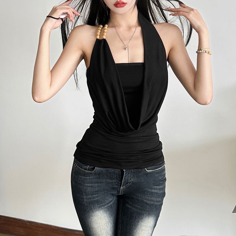 Sugarcoat - Halter coltrui, effen, open rug en slim-fit tanktop