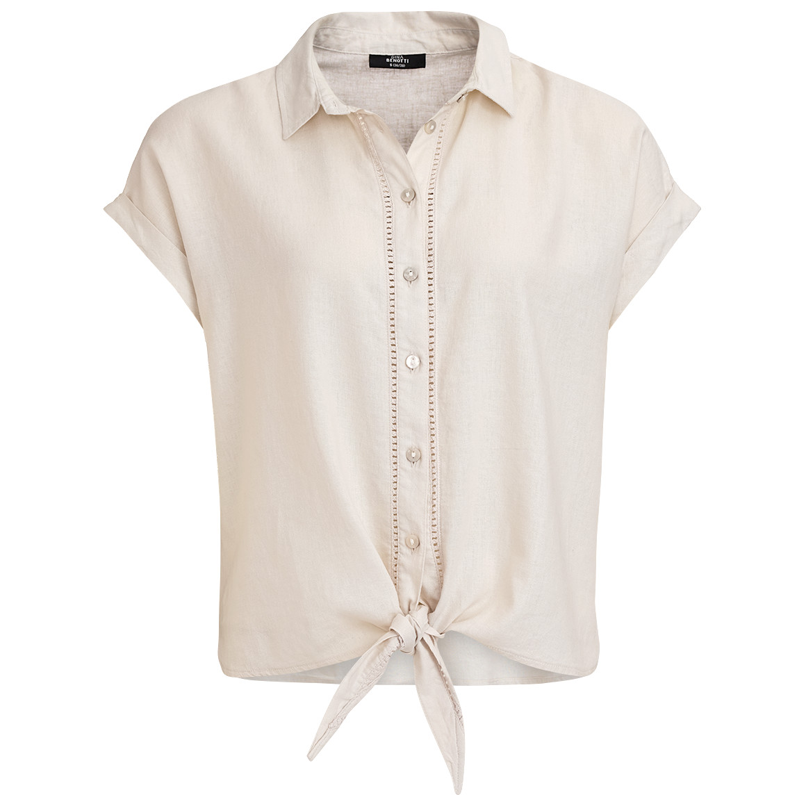Gina Benotti Damen Leinen-Bluse mit Knotendetail beige