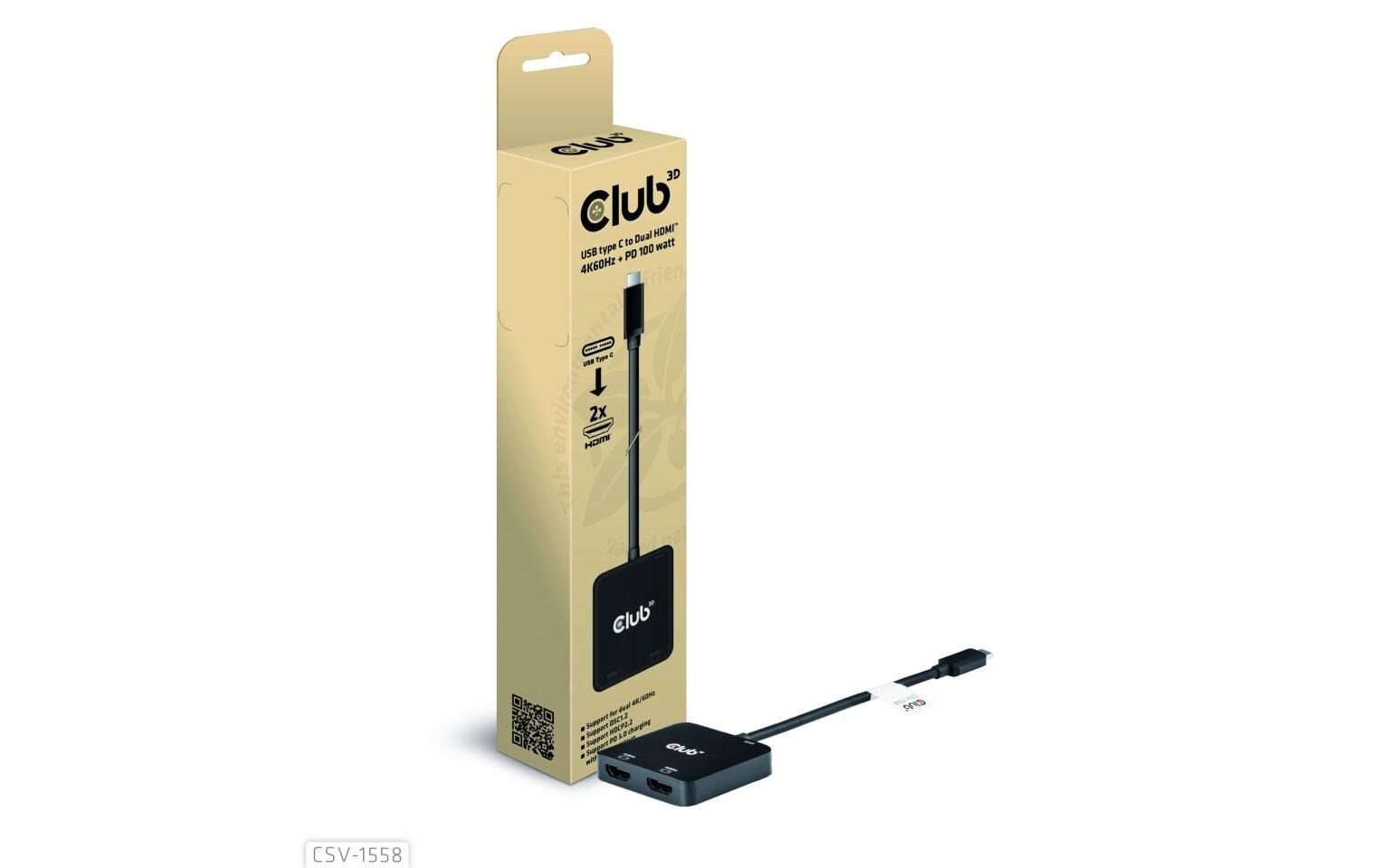 USB-Hub CSV-1558USB Typ-C zu Dual HDMI 4K60 Hz + Strom bis zu 100 Watt