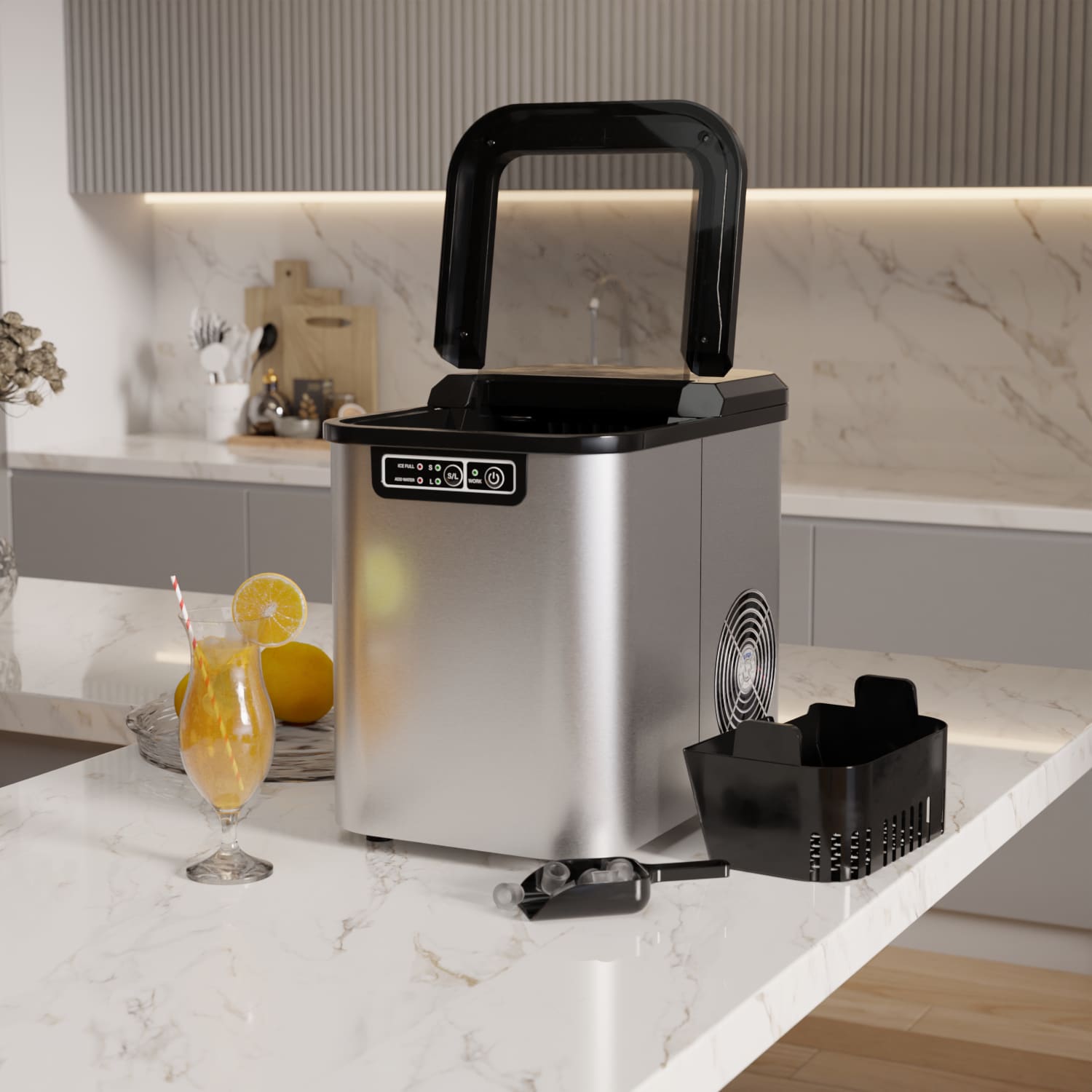 TroniTechnik® Eiswürfelmaschine Eiswürfelbereiter aus Edelstahl , Ice Maker, 12kg/24h, 2,2 Liter Wassertank, 2 Größen, Selbstreinigung