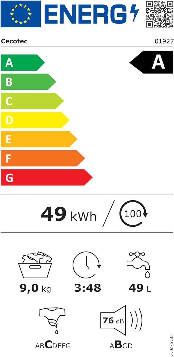 Cecotec Lave-linge 8 kg Bolero DressCode 8610 Inverter Steel A. Chargement Frontal, 1400 RPM, SteamMax, Motor Inverter Plus, 15 Programmes, OnSmart, Stop&Go, DrrumClean, Caoutchouc Antibactérien