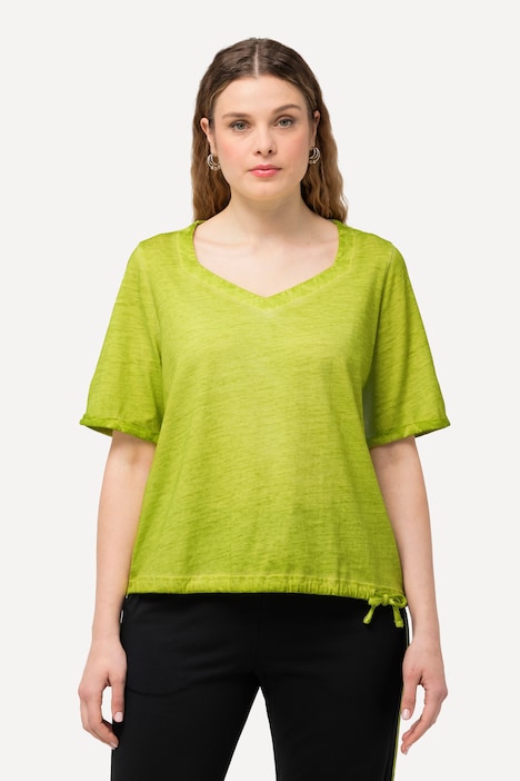 T-Shirt, Metallic-Stern, Saumband, Herzausschnitt, Halbarm
