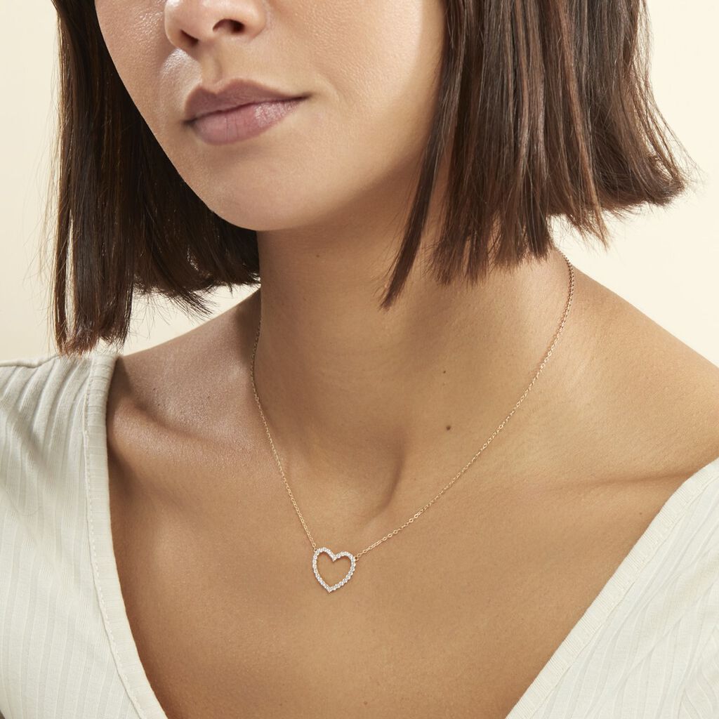 Collier Coeur Droit Or Jaune Oxyde De Zirconium