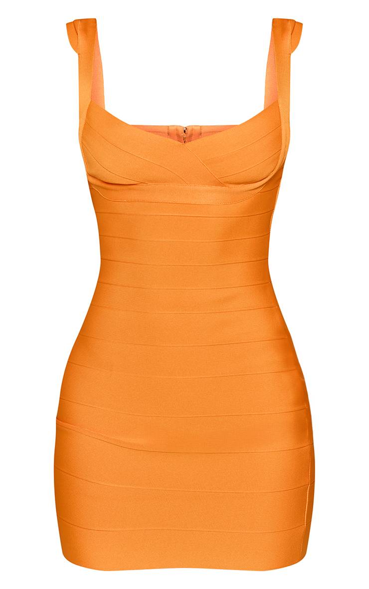 Orange Robe Mini Moulante À Bretelles Et Décolleté En V