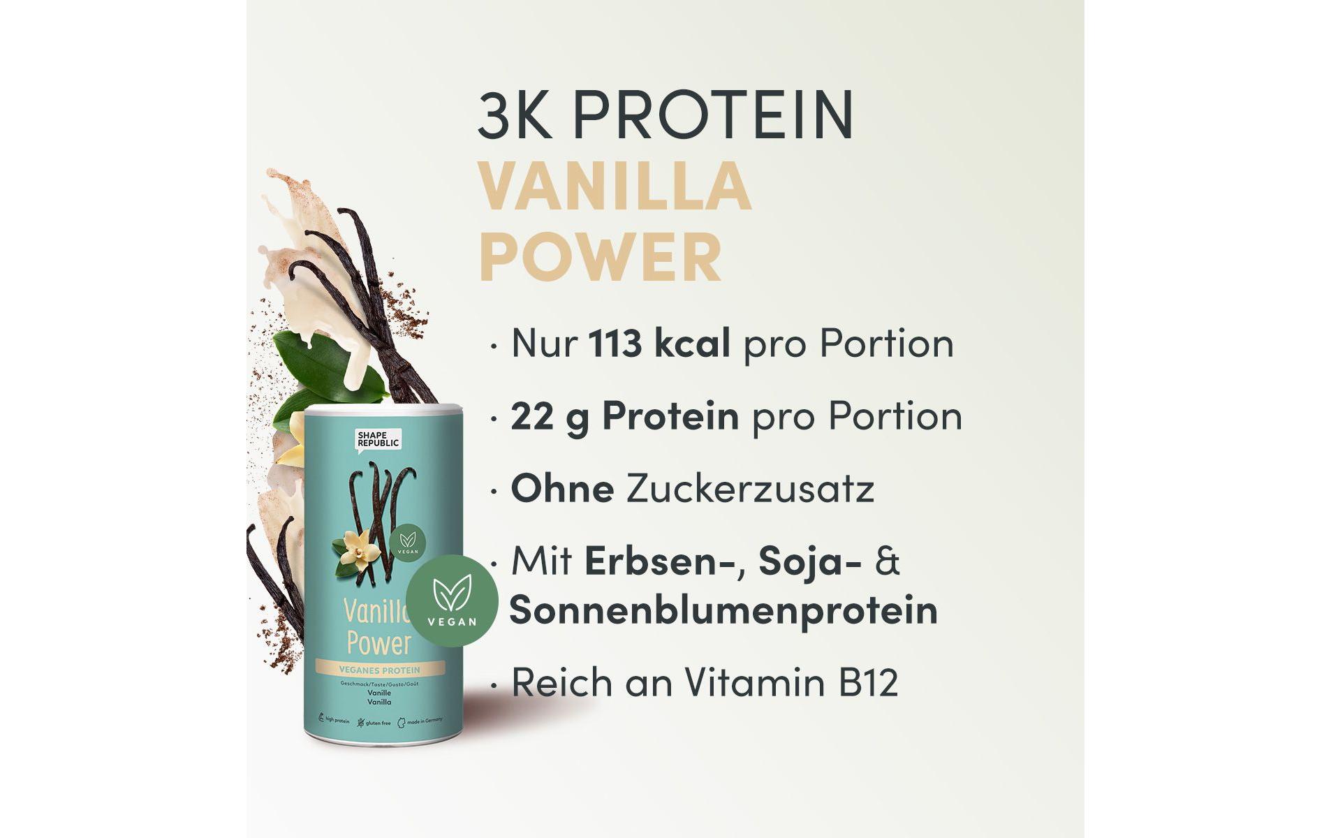 3K Protein vegan Vanille 420 gVeganes Proteinpulver mit Süssungsmitteln und Vanillegeschmack