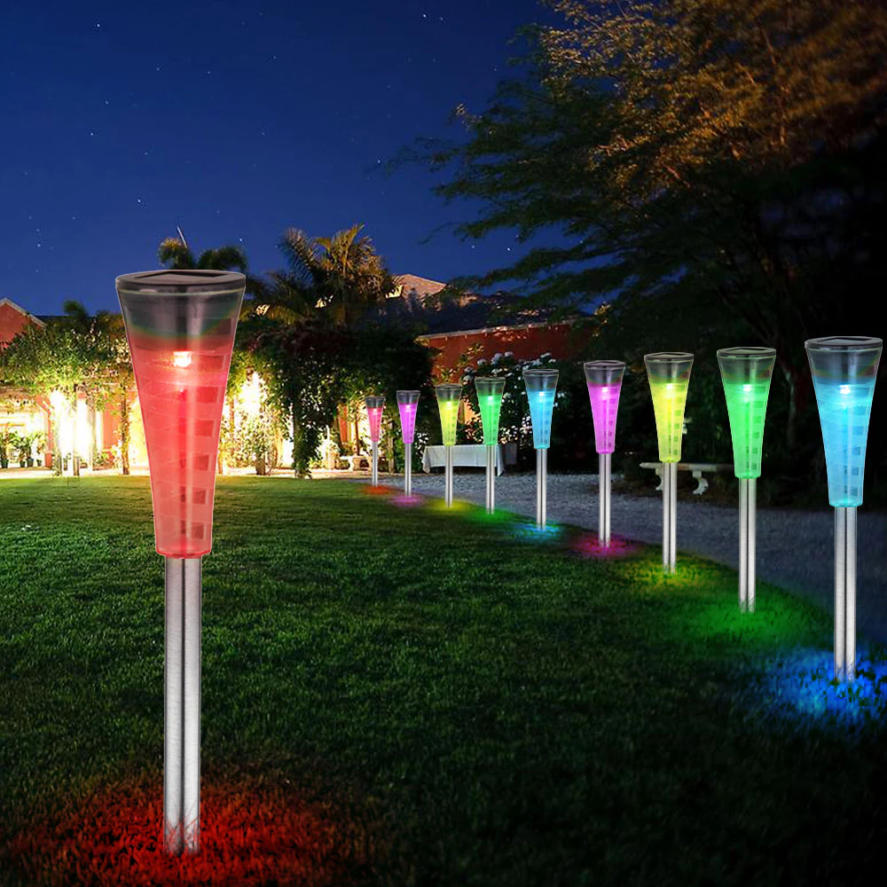 7er Set RGB LED Solarleuchten aus Edelstahl
