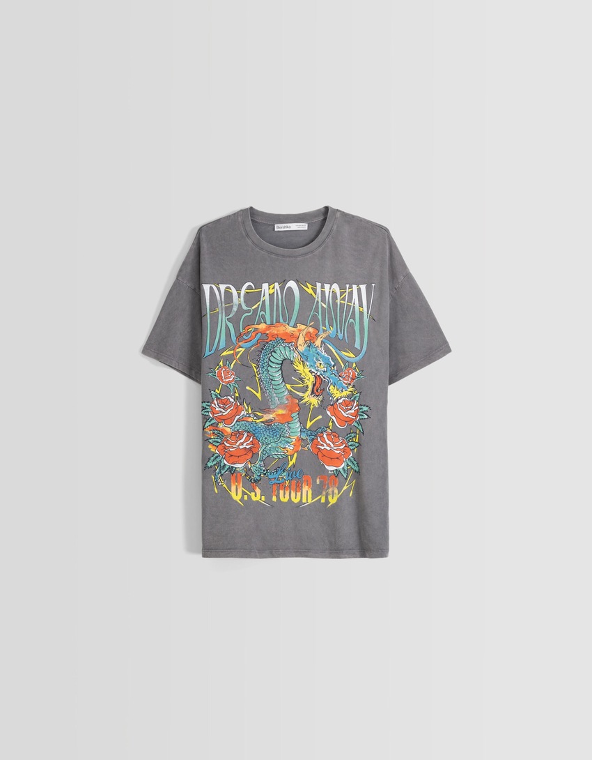 Camiseta oversized de manga curta estampada