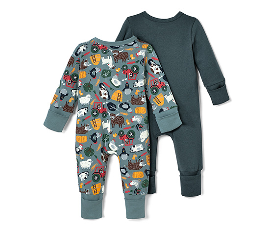2 Baby-Pyjamas, schieferblau und Alloverprint