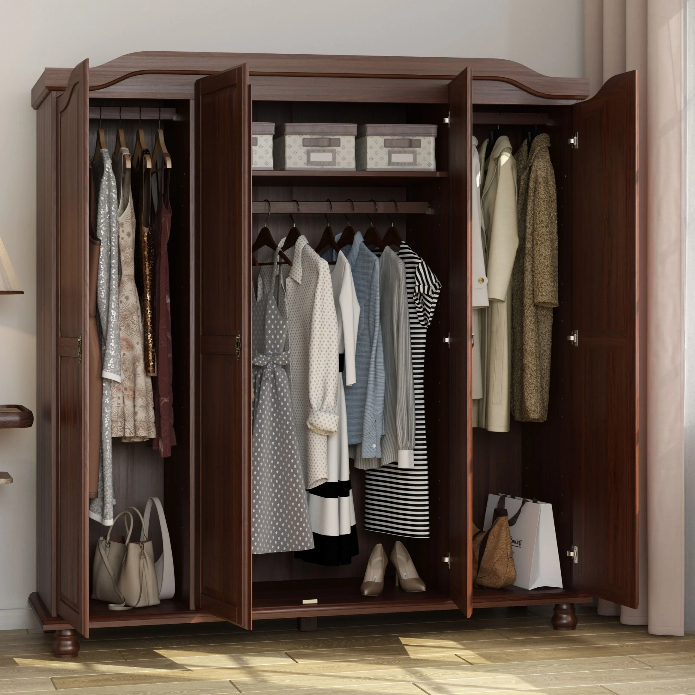 Palace Imports 100% Solid Wood Kyle 4-Door Wardrobe Armoire with Solid Wood or Mirrored Doors