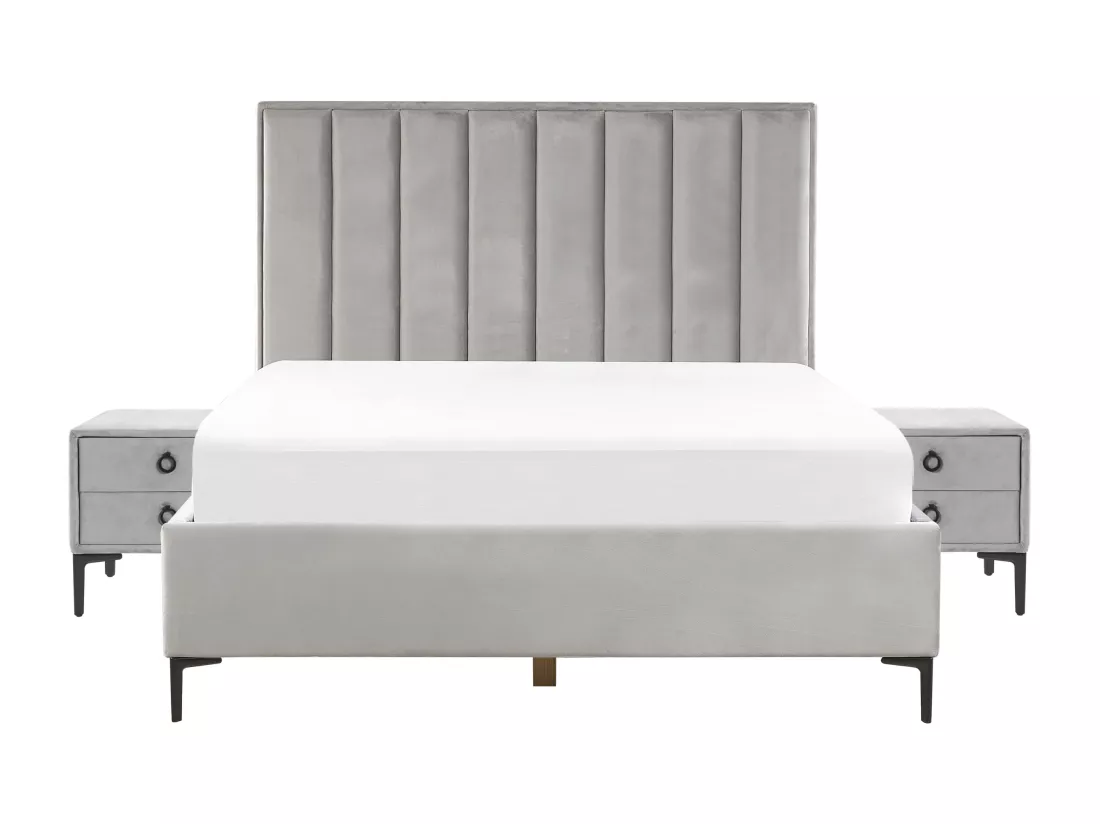 Ensemble de chambre Velours SEZANNE 160 x 200 cm Gris clair
