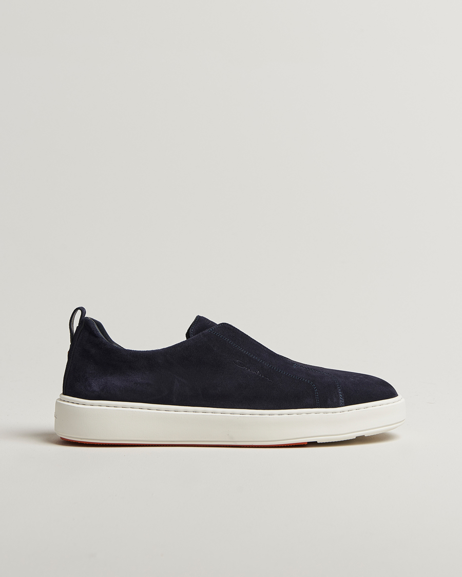 Santoni Cleanic No Lace Sneakers Navy Suede