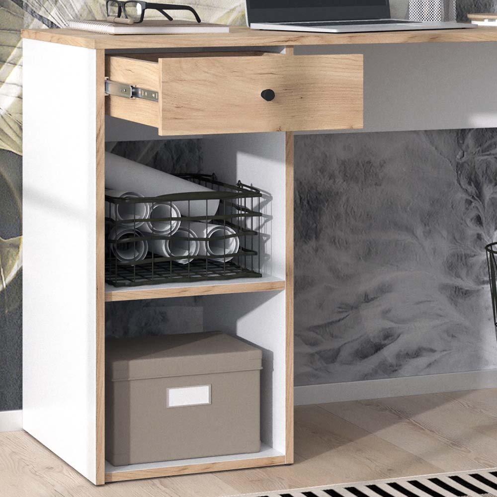 Vicco Schreibtisch Sirio 120x75cm, Goldkraft/Weiß, Bürotisch mit Schublade