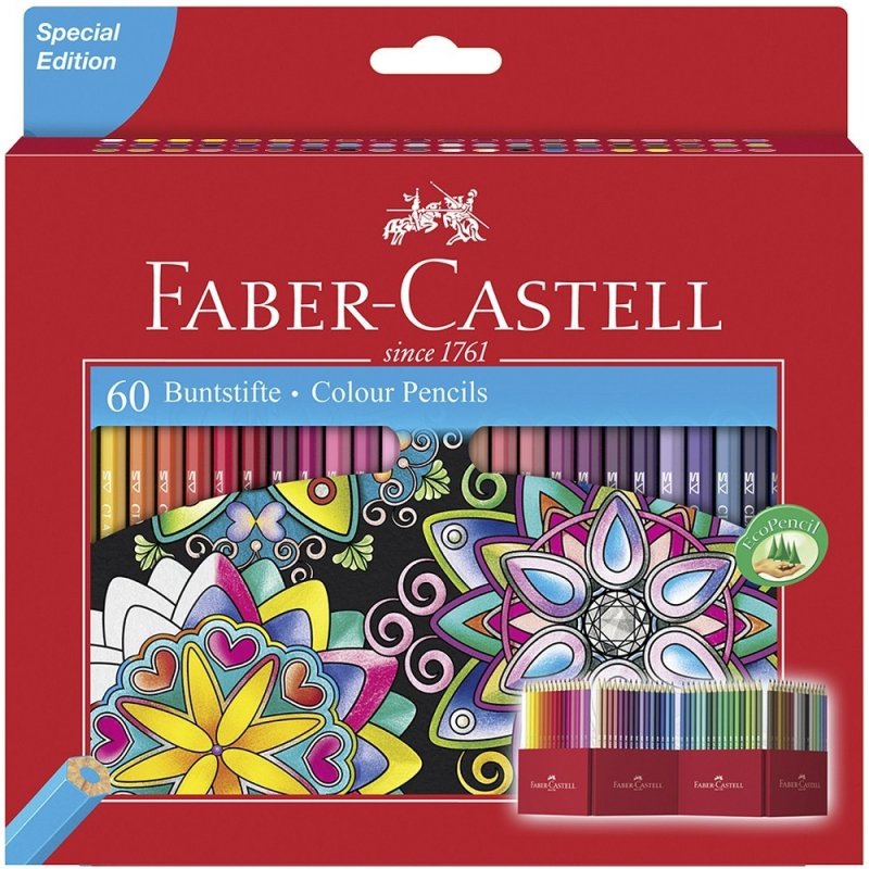 Crayon couleur faber-castell chateau accordeon mine        resistante etui carton 60     couleurs fluos metallises