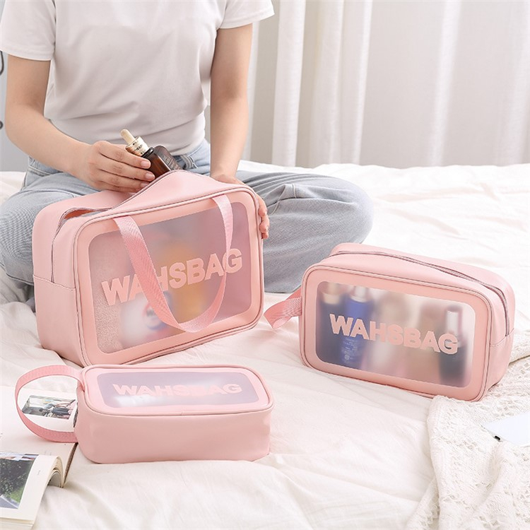 (3-tlg Set) Kosmetik Make Up Tasche Necessaire Organizer Bag - Rosa / Transparent