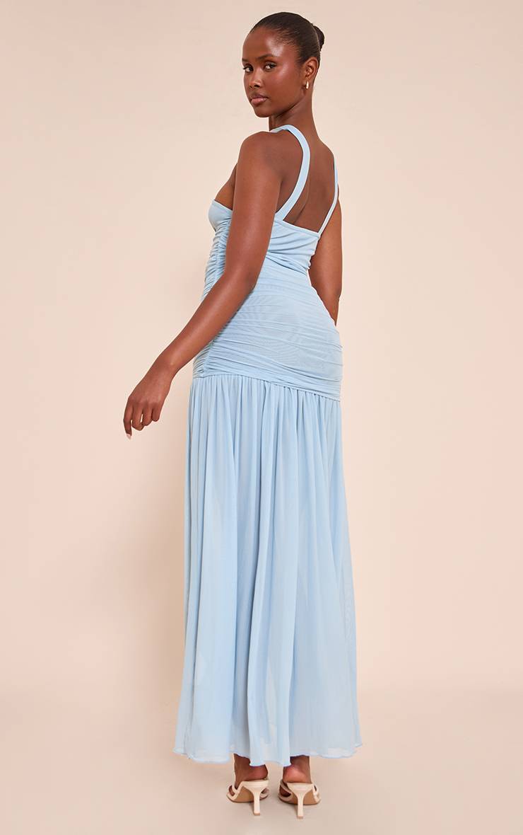 Bleu Clair Robe Maxi Taille Basse Avec Détail Écharpe Froncée