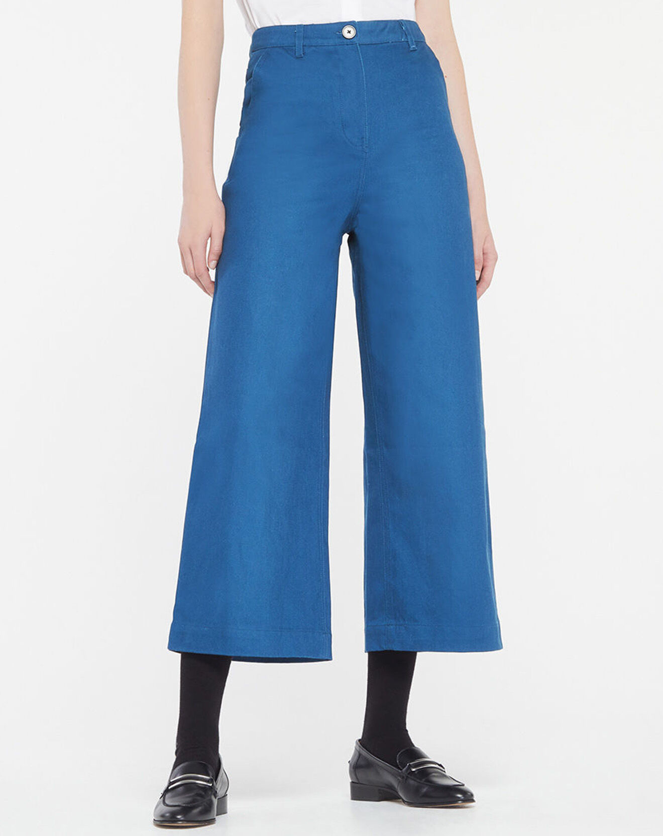 Galeries Lafayette Pantalon 7/8 en twill de coton biologique Clément bleu foncé