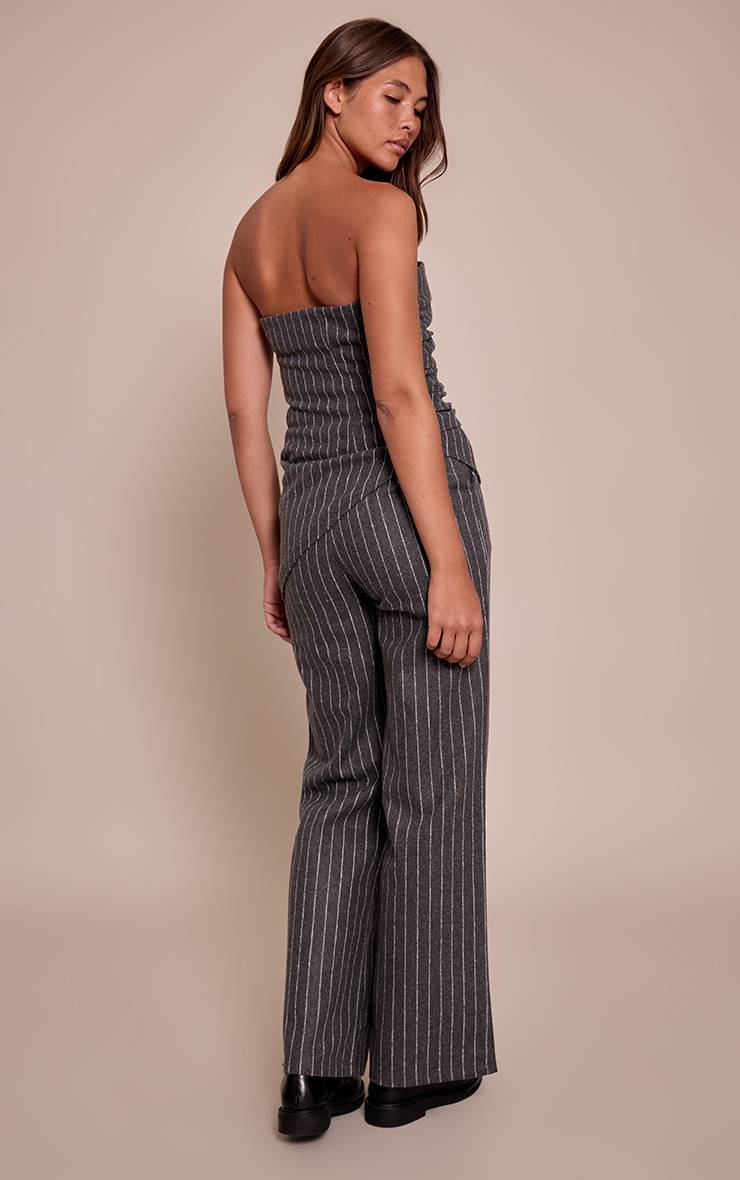Charcoal Grey Pantalon Large Tissé Ajusté À Fines Rayures