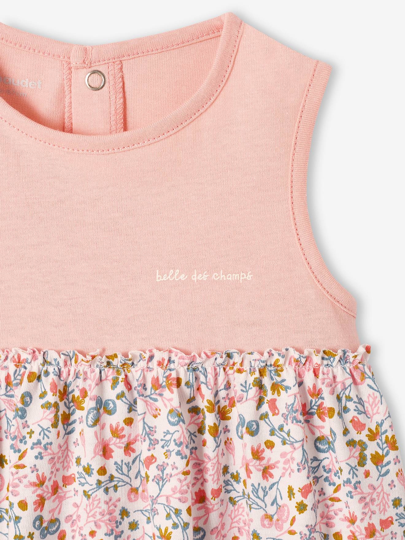 Vestido verde claro estampado e faixa de cabelo combinando para bebê menina
