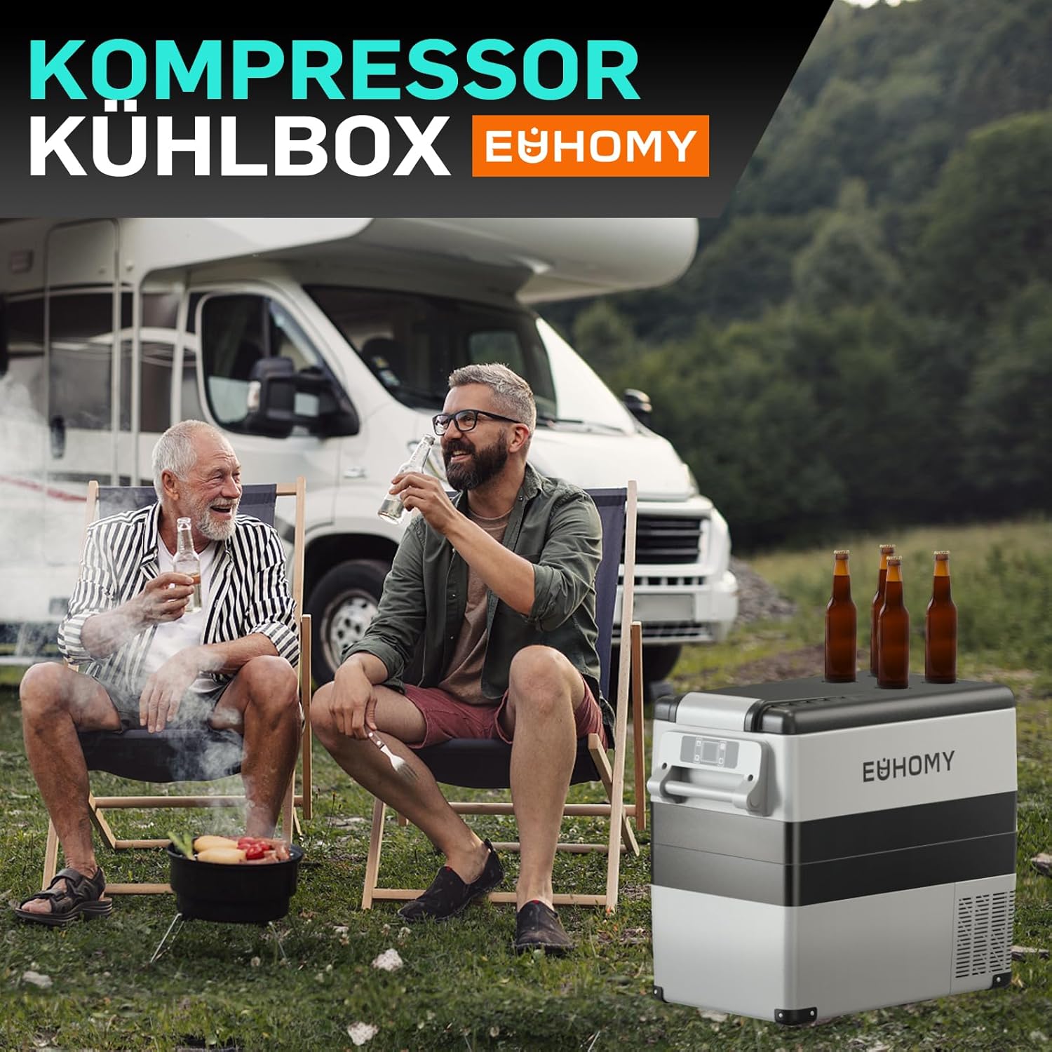 EUHOMY Kompressor Kühlbox 49.4L, Kühlbox Auto Kompressor mit 12/24V DC & 240V AC, tragbarer Kühlschrank Gefrierschrank Kühlschrank Kühler für Auto, RV, Camping, Reisen, Angeln, Outdoor oder Home Use.