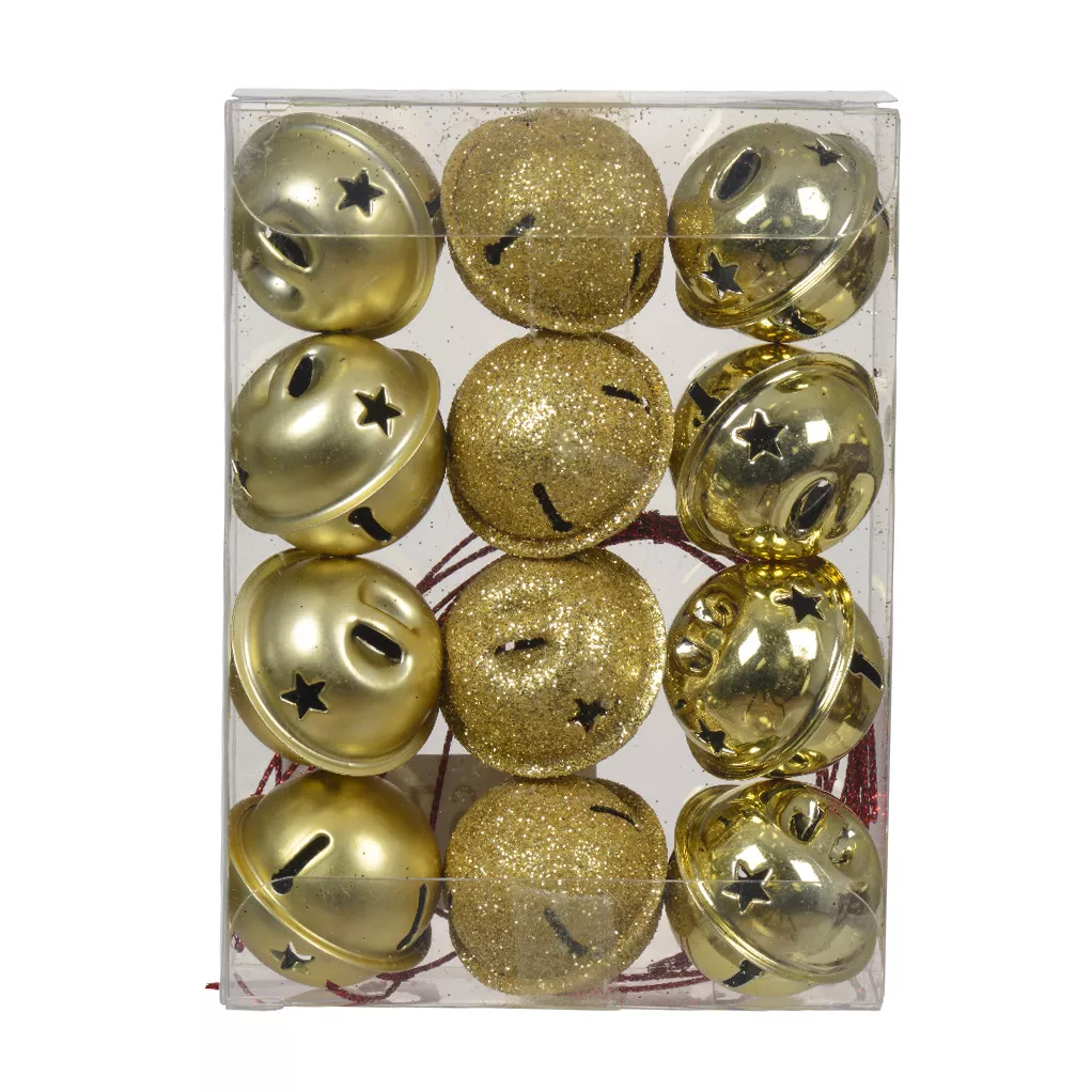 Lot de 12 clochettes à suspendre (D8 cm) Christmas Stars Or