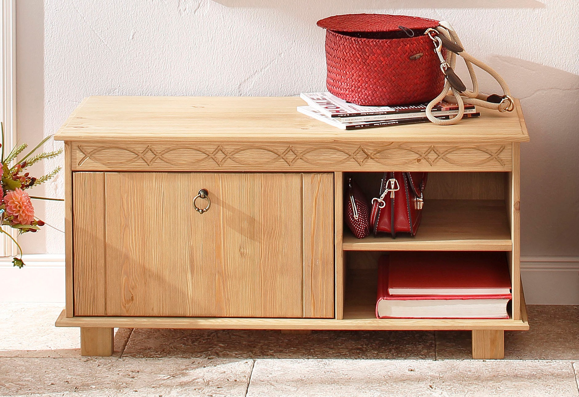 Home affaire Schuhbank »Indra« aus massiver Kiefer, FSC®, Breite 90 cm, dezentes Ornament