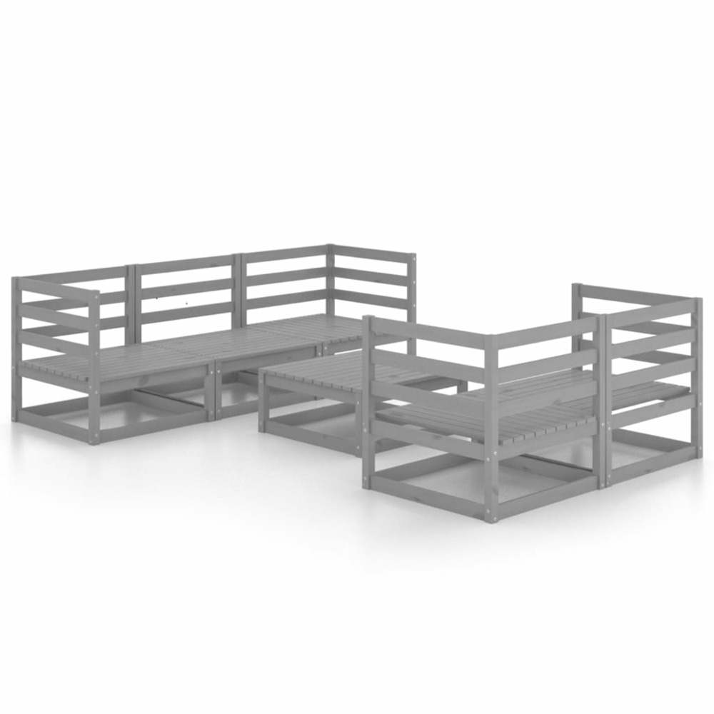 Salon de jardin meuble d'extérieur ensemble de mobilier 6 pièces gris bois de pin massif