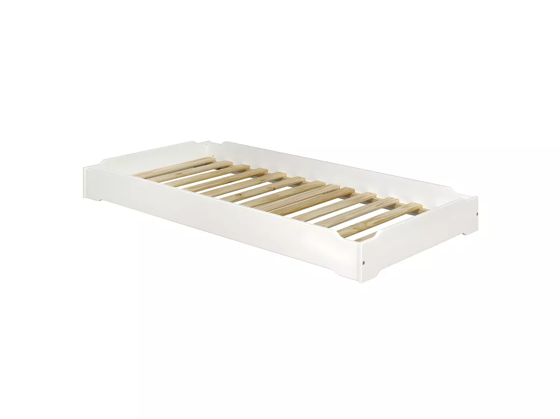 Pack 2 lits empilables et 2 matelas 90x190 cm bois massif blanc JELLY