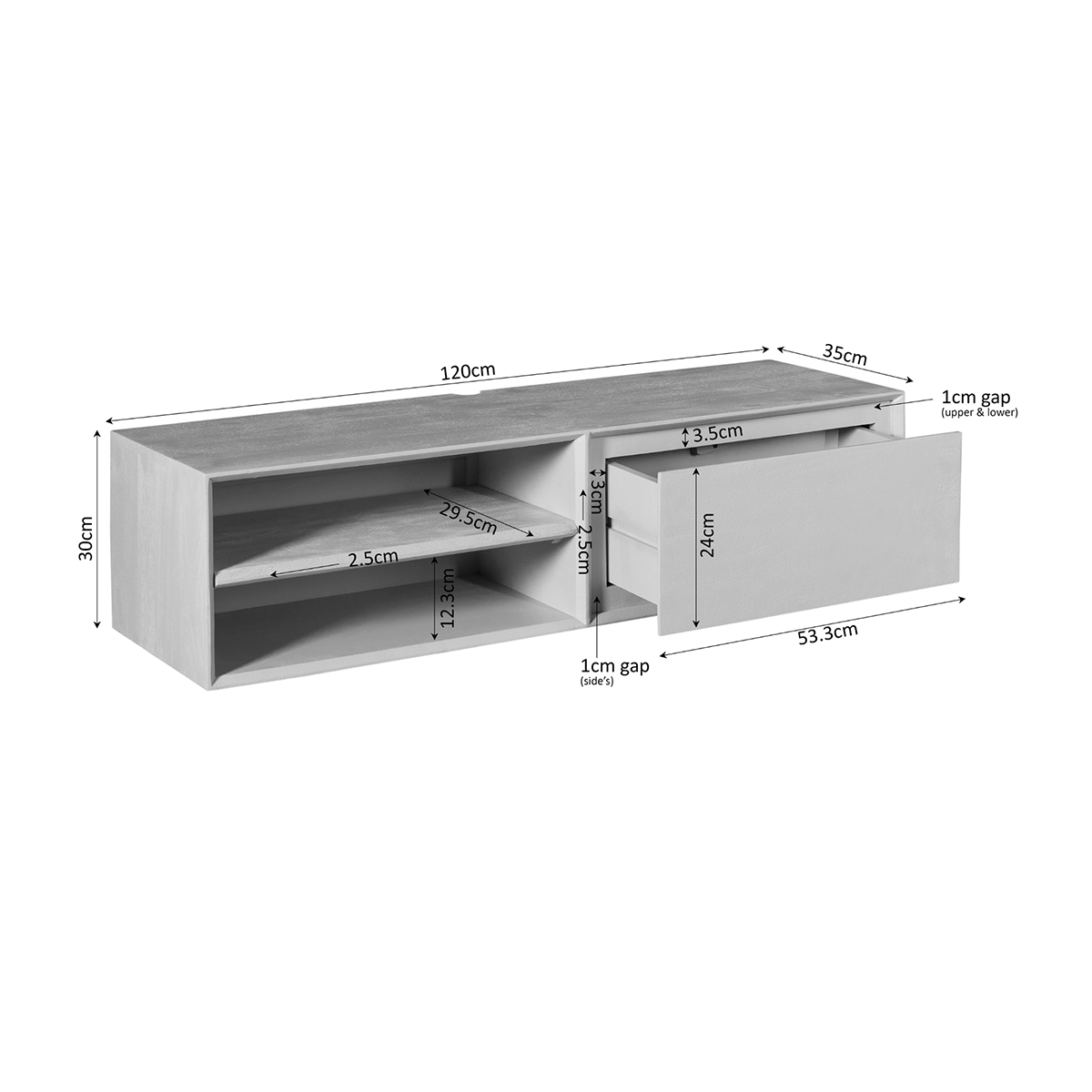 Zwevend Tv-meubel Ambi naturel 120 cm