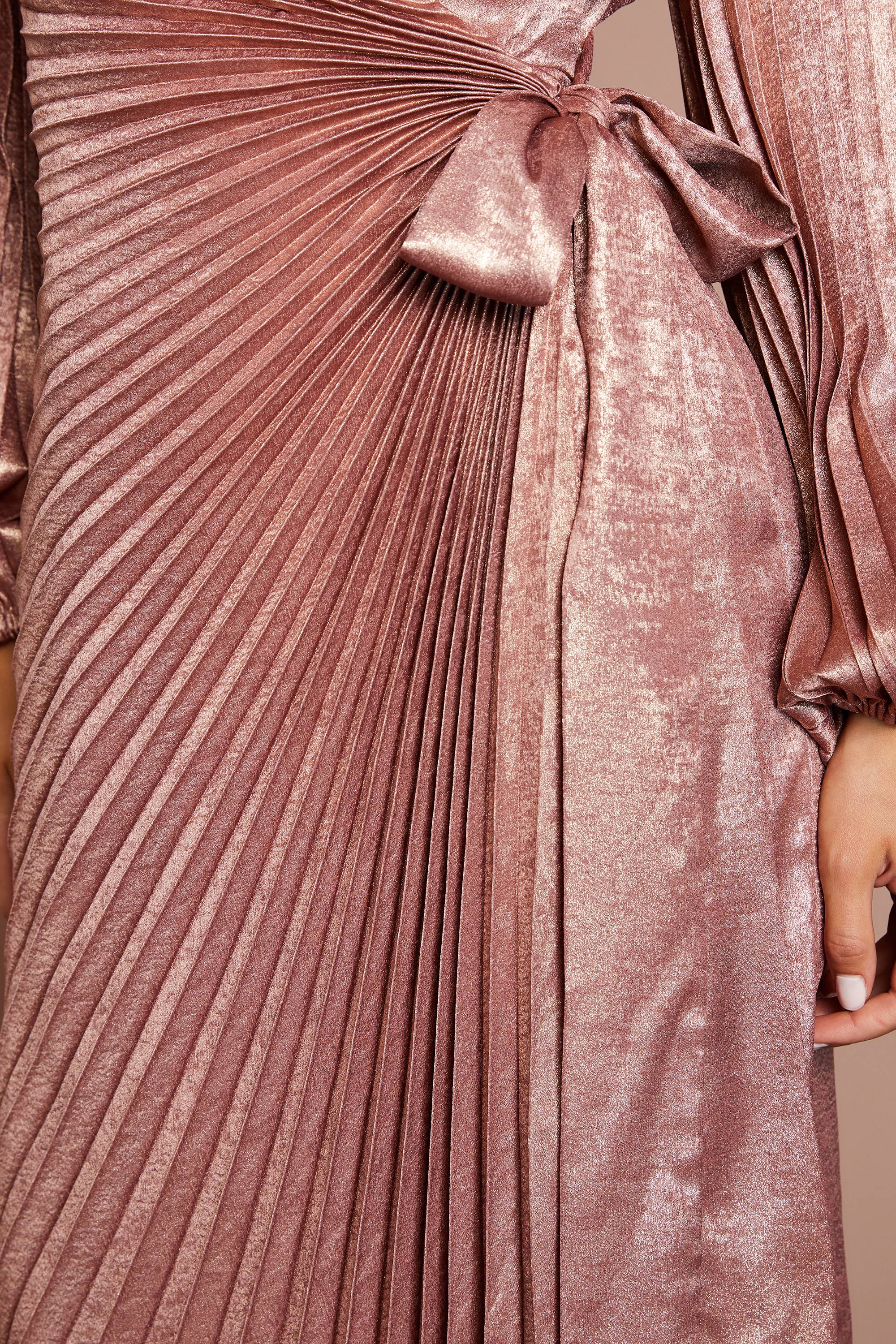 Coast Robe Midi Plissée Métallisée Cache-cœur À Manches Bouffantes Avec Lien