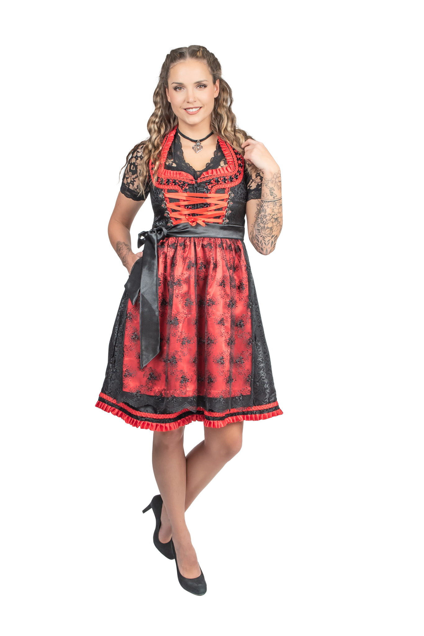 Zwart Rode Dirndl Jurk Oktoberfest Dames 2 Delig