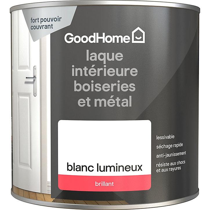 Laque haute résistance boiseries et métal GoodHome brillant blanc 2,5L