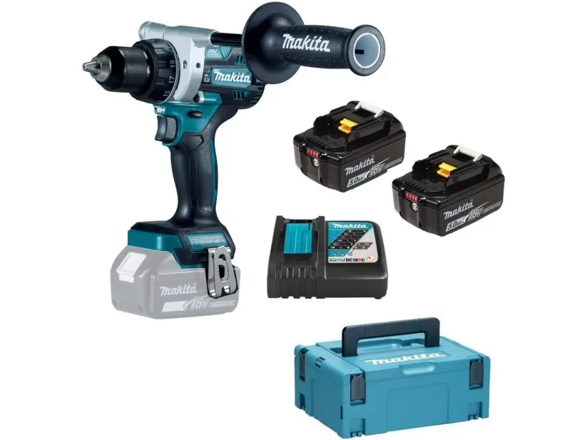 Makita DDF486RTJ - Skruetrækker - ledningfri - 2-hastigheders - nøgleløs borepatron 13 mm - 130 N·m - 2 batterier - 18 V