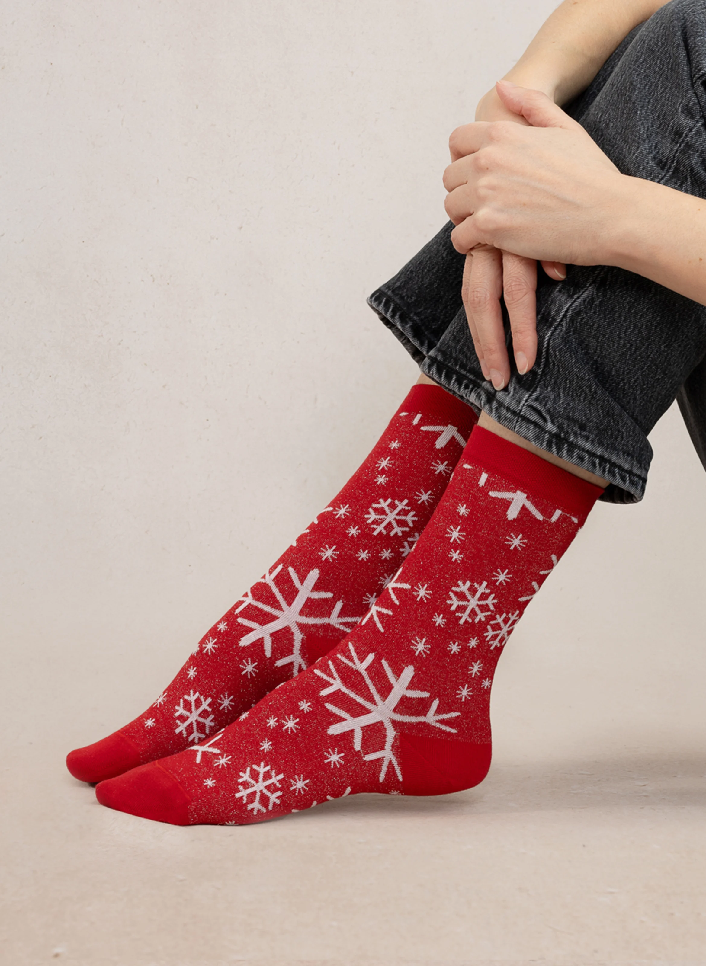 FLOCONS - Chaussettes en coton mélangé en jacquard imprimé | Rouge
