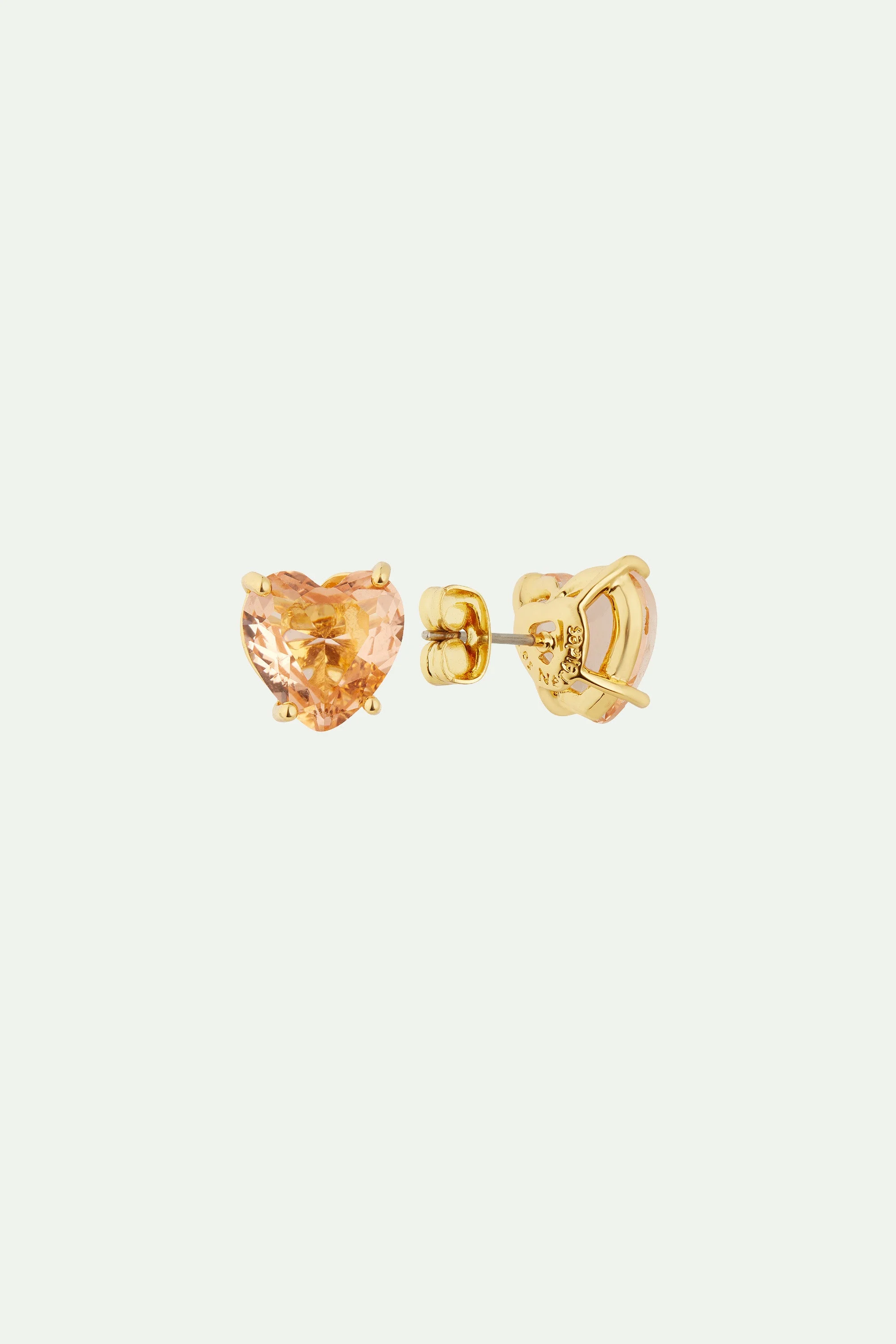 Boucles d'oreilles tiges pierre coeur la diamantineabricot | Rose