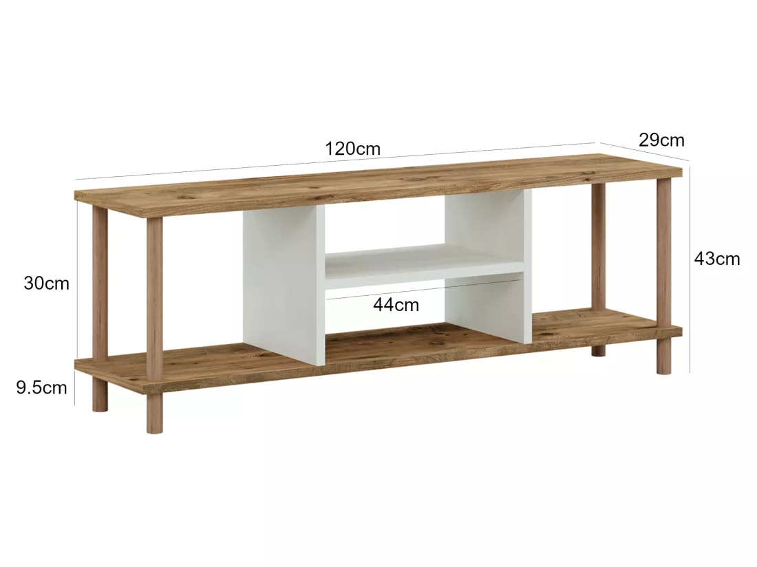 Meuble TV Ærøskøbing avec espace de rangement 43 x 120 x 29 cm effet bois / blanc [en.casa]