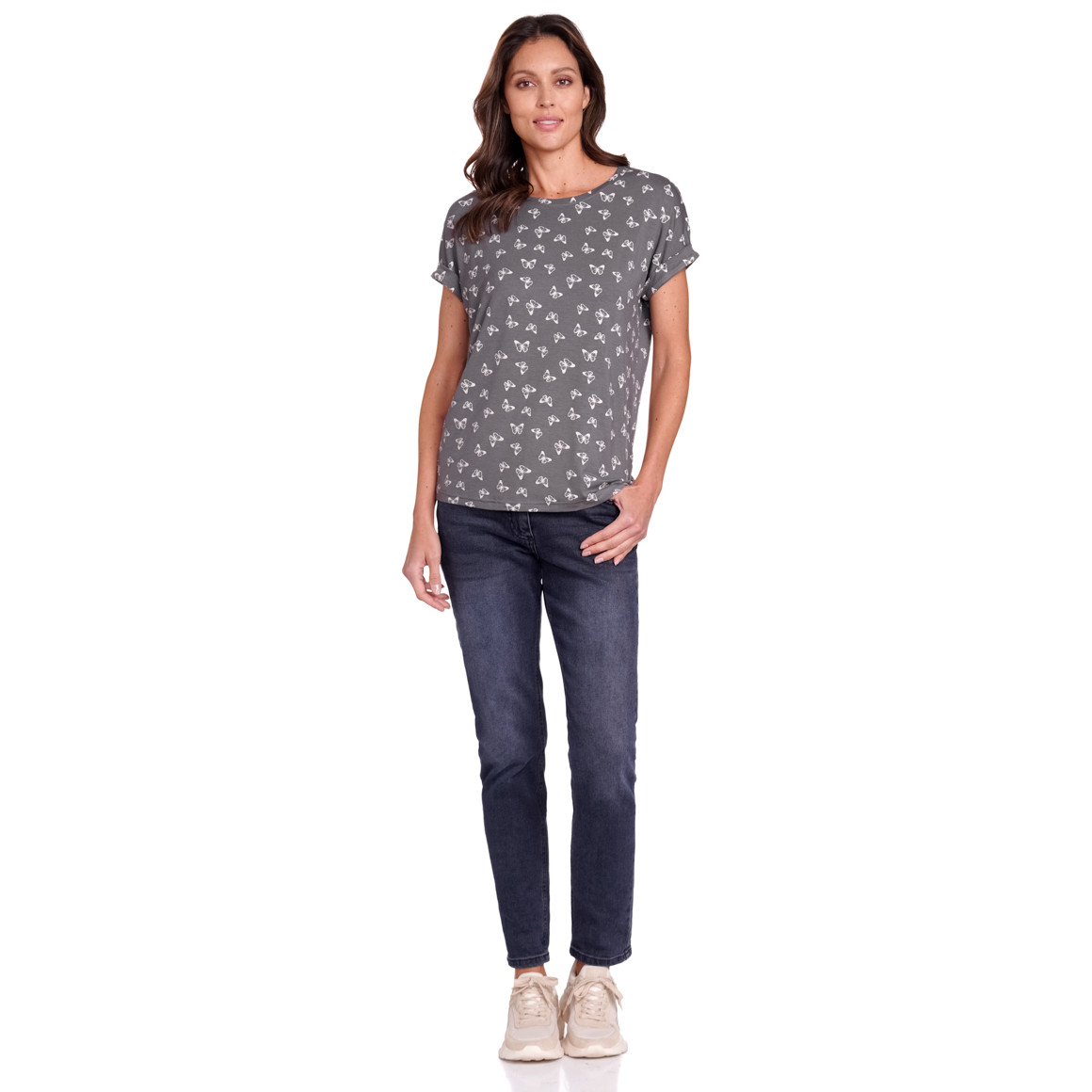 Gina Benotti Damen T-Shirt mit überschnittenen Ärmeln grau