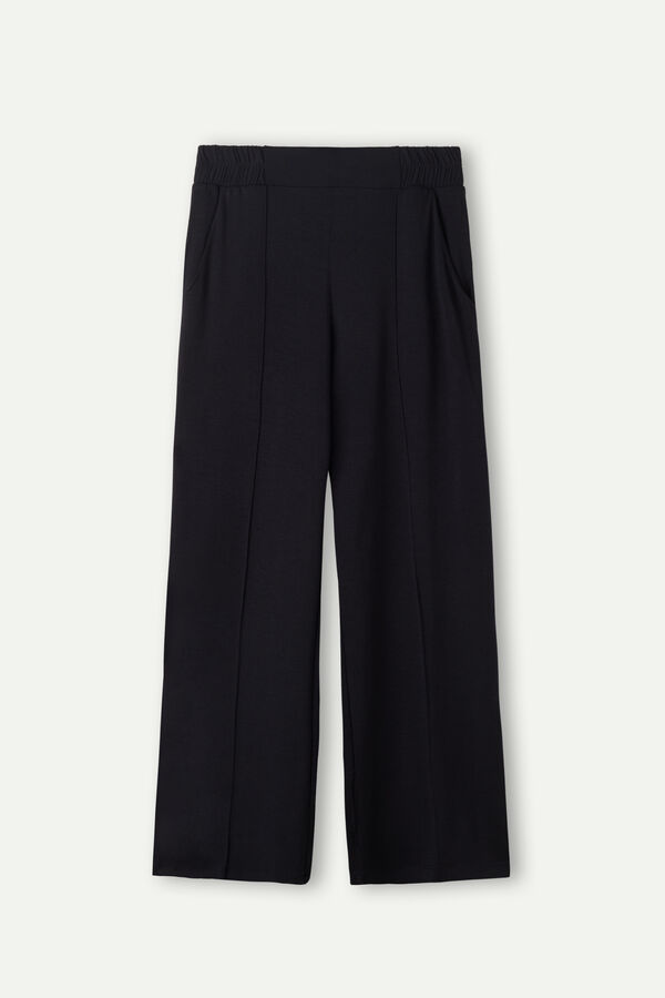 Calças palazzo em fleece modal com cashmere.