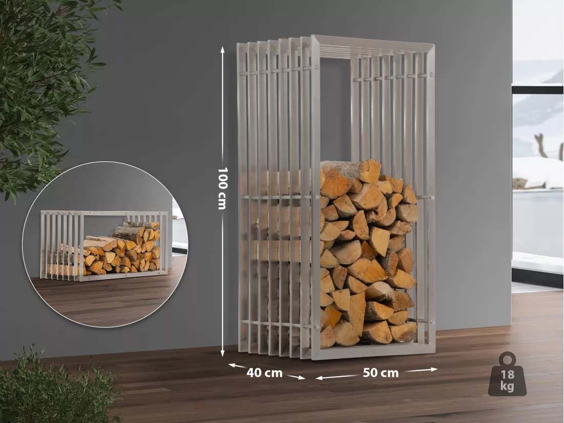 Etagère bois de cheminée - Métal - 50 x 40 x 100cm - Acier inoxydable - Irving