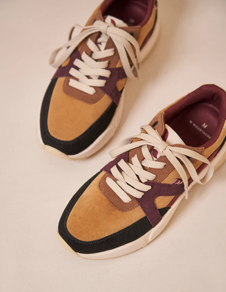 Baskets basses Lison - Suède noir beige bordeaux