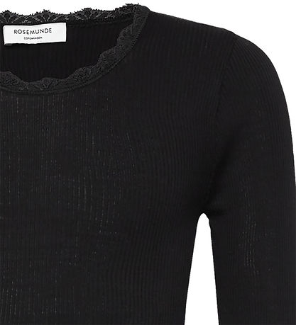 Rosemunde Bluse - Rib - Weiß - Schwarz m. Spitze