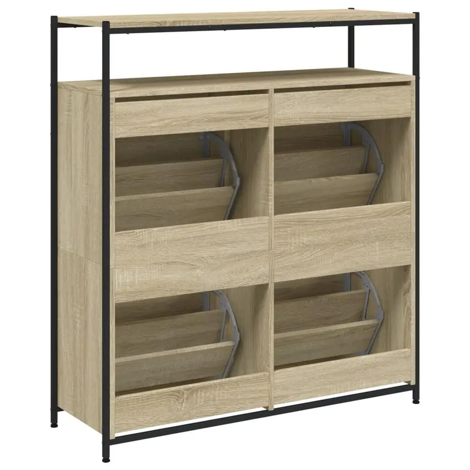 vidaXL - Schoenenkast met 4 kleppen 16 paar - Sonoma eiken - 100x34x112 cm