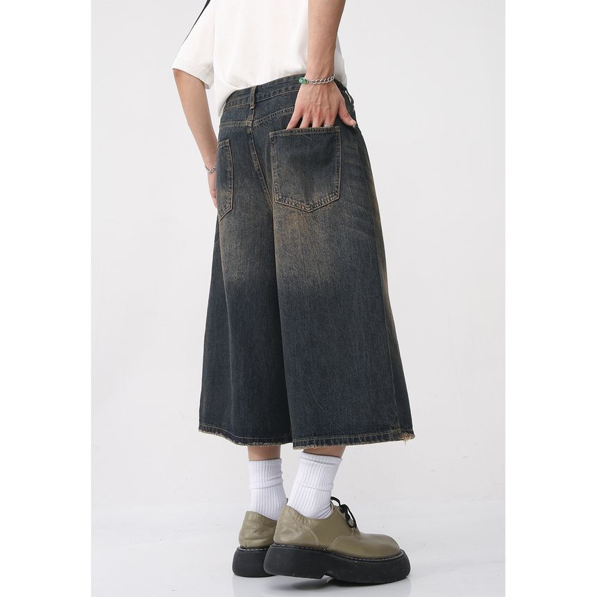 FAERIS - Gewassen denim shorts met hoge taille