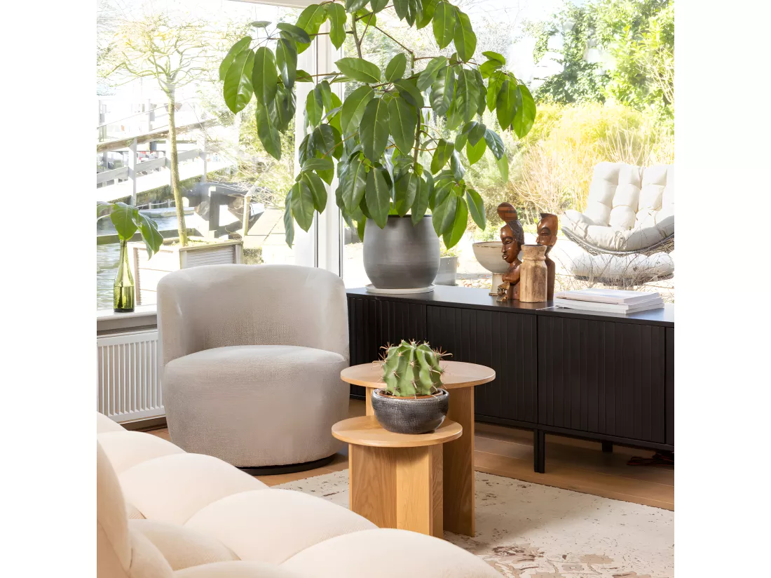 Lina - Lot de 2 tables d'appoint rondes en bois - Bois clair